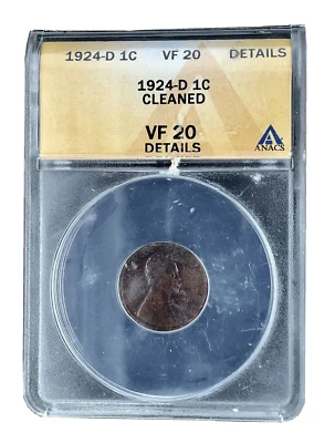 1924-D 1C Lincoln Wheat Cent ANACS VF 20 Details - Image 1 of 4
