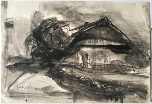 Cuadro Dibujo Tinta Rudolf Rothe Granja Monograma 1970 Dedicación - Imagen 1 de 9