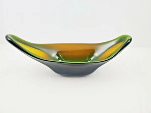 Green With Amber Glass Canoe Shaped Dish - Picture 1 of 9