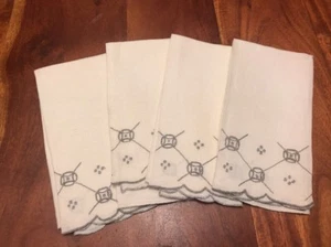 Dinner Napkin Cotton 11”x16” Set of 4 White &grey Embroidered (NS) - Picture 1 of 4