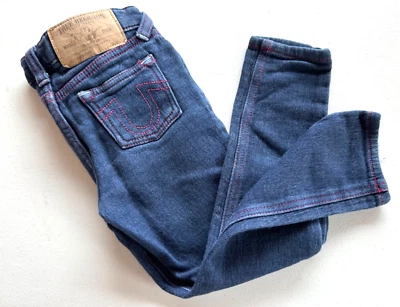 True Religion vaquero oscuro con costuras rosa oscuro, súper suave y elástico, niñas 4T Foto 1 de 4