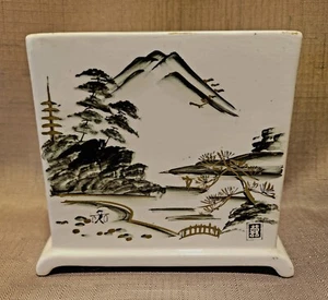 Vintage MCM Japan Keramik verziert handbemalt landschaftlich reizvolle Serviette Briefhalter signiert - Bild 1 von 8
