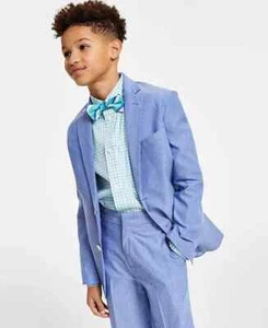 Tommy Hilfiger Pinstripe Lining Stretch Oxford Jacket Boys' 20 Prince Blue L/S - Picture 1 of 19