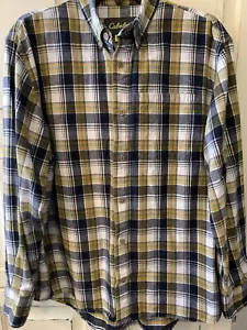 Cabela’s Mens M Flannel Shirt Yellow Black White Plaid Long Sleeve - Picture 1 of 9