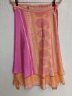 Kariza Designs Tiered Boho Silk Pink Orange Wrap Tie Skirt Women's One Size