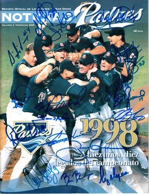 1998 Padres team signed program Tony Gwynn Trevor Hoffman Finley Vaughn +14 JSA - Image 1 of 2