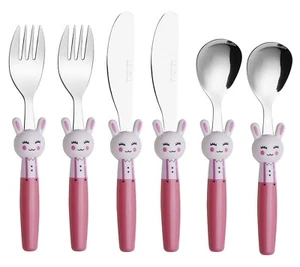 Exzact Children Flatware Stainless Steel 6pcs Toddler Set Rabbits Pink - Picture 1 of 2