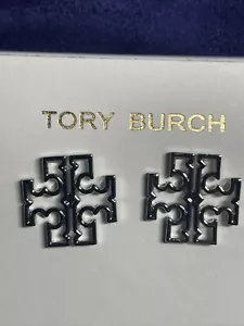 NUEVOS CON ETIQUETAS PENDIENTES CON LOGOTIPO MINI ""T"" TORY BURCH BRITEN PLATEADO - Imagen 1 de 4