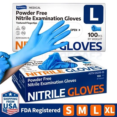 Medical Nitrile Exam Gloves Blue Powder-Free Food-Safe Cleaning Disposable Glove - Image 1 of 4