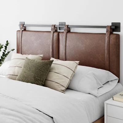 Nathan James Harlow Modern Wall Mount Hanging Headboard, Queen, Brown Faux Le... - Image 1 of 3