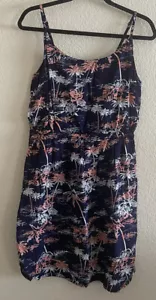 Natural Reflections Women's Size Medium A Line Navy Blue palm Beach Sun Dress - Picture 1 of 8