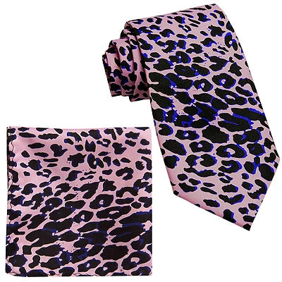 Nuevo Vesuvio Napoli Poli Poli Poli Poli Para hombres Cuello Corbata y Pañuelo Conjunto Estampado Leopardo Rosa Baile de graduación Foto 1 de 3