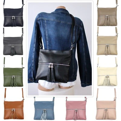 MADE IN ITALY ITALY ★ ECHT LEDER QUASTEN CROSSOVER SCHULTERTASCHE UMHÄNGETASCHE LEDERTASCHE