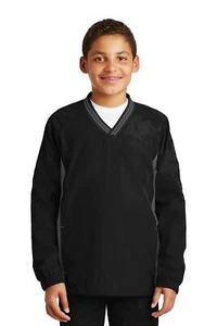 Sport-Tek Youth Tipped V-Neck Raglan Wind Shirt YST62 - Picture 1 of 8
