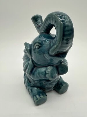 Керамическая фигурка слона бирюзовый синий хобот на удачу 6,5 дюйма - Изображение 1 из 4