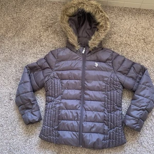 US Polo Assn Jacke Damen Large grau Puffer Full Zip abnehmbare Kapuze - Bild 1 von 12