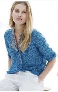 J. Crew Women's Flowerpatch Blue Floral w/Contrasting Bib Silk Blend Blouse 10 - Picture 1 of 7