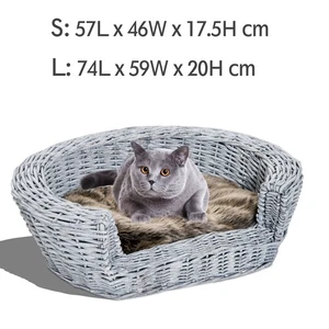 Elevated Pet Sofa Bed Dog Cat Basket Couch Rasied Wicker Willow Rattan w/Cushion - Picture 1 of 23