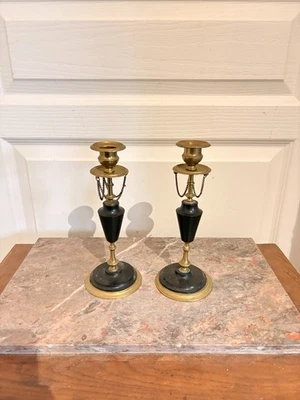 Ancien Paire de Chandelier Bougeoir Laiton Style Empire - Photo 1/4