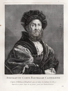 Raphael - Baldassare Castiglione Portrait Copperplate Engraving Incisione 1728 - Picture 1 of 1