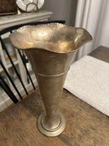 Vintage Art Deco Silverplate Pewter?? Large Trumpet Fluted Rim Vase, 11.5” - Picture 1 of 7