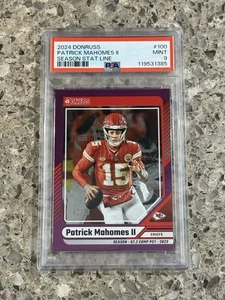 Patrick Mahomes 2024 Donruss Temporada Stat Line Purple Prizm #’d/67 PSA 9 COMO NUEVO - Imagen 1 de 2