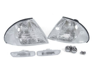 DEPO Clear Corner + Side Marker Light + x4 Chrome Bulbs For 99-01 BMW E46 4D/5D