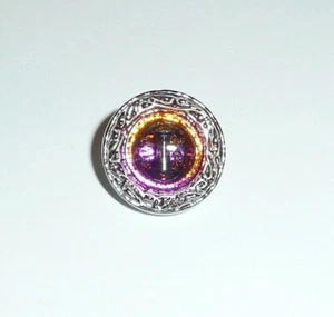 Czech Glass Shield Style Shank Button 14mm Vitral Purple Yellow w/ Silver Finish - Imagen 1 de 5