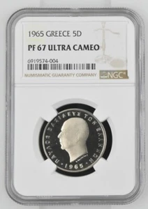Greece 1965 5 Drachmai Proof Coin NGC PF67 Ultra Cameo #4004 - Picture 1 of 2