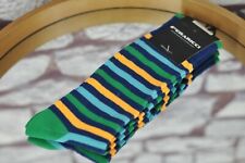 Feraricci Men's Blue Green Striped Luxury Crew Socks - $18 Retail - Brand New