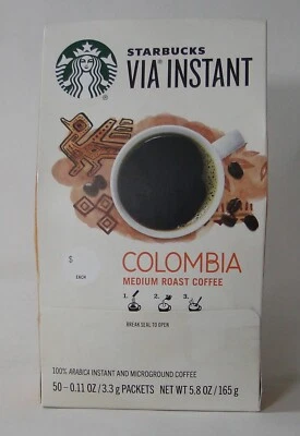 Starbucks Via Ready Brew Colombia Medium Roast INSTANT Coffee, 50 Ct Packets NEW - Image 1 of 2