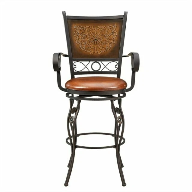 Powell Big & Tall Copper Stamped Back Barstool With Arms - Brown
