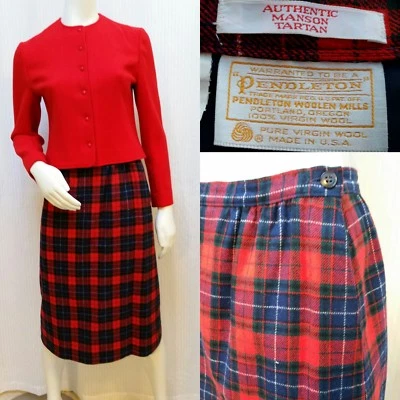 Vintage 2 Piece PENDLETON Red Manson Tartan Plaid Skirt & Jacket - Size S - Image 1 of 4
