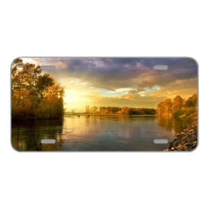 Custom Novelty License Plate With Gorgeous Sunset Lake View Add Text - Picture 1 of 1