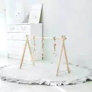 Wooden Play Gym with Beige Mat, Foldable Baby Play Gym, Infant Activity Mat with - Picture 1 of 1