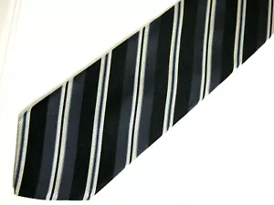 Cravatta uomo DKNY nera grigia bianca a righe 57" carriera 100% seta made in USA - Foto 1 di 4
