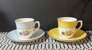 2) Vintage Colclough England CLC6 Bone China Flower Demitasse Cup Saucer Set - Picture 1 of 17