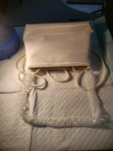 La Regale Wedding Bag Purse Clutch Satin White Beaded Handle - Picture 1 of 16