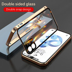 Double-Sided Buckle Slim Case for iPhone 15 14 13 12 Pro Max Metal Glass Cover