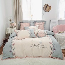 4/7pcs Egyptian Cotton Bedding Sets King Queen Size Flower Duvet Cover Bed Linen