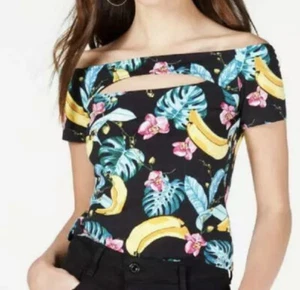 Guess Top Jayla Schulterfrei Schwarz Geblümt Gr. M - Bild 1 von 9