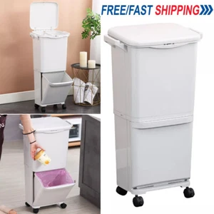 45L Kitchen Mobile Rubbish Bin Large Recycle Pedal Waste Trash Can with Wheels - Picture 1 of 9