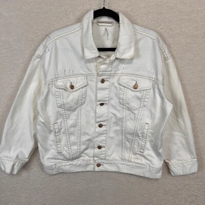 Chaqueta de mezclilla Free People para mujer XS/S marfil abotonada envejecida camionero de gran tamaño Foto 1 de 4