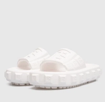 NIB Balmain White Ari Men Rubber Slip On Slides Sandal Embossed Logo 43/ 10 US - Image 1 of 4