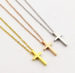 Damen Edelstahl Silber Box Gliederkette Halskette schlicht Kreuz Anhänger PE6 - Bild 1 von 13