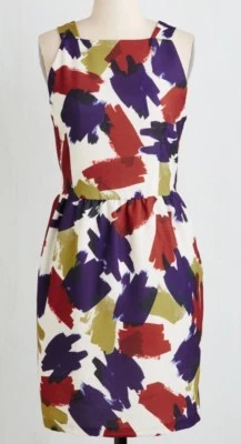 Anthropologie Dear Creatures Lined Brush Into Print Dress Size Small - Image 1 of 4