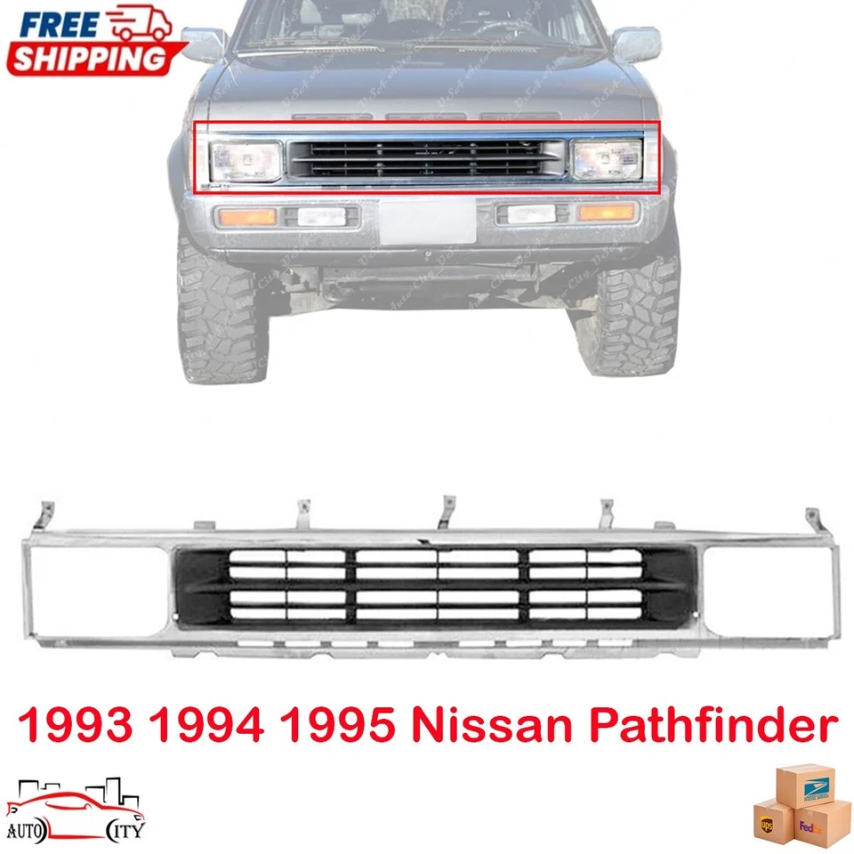 New Grille Assembly Chrome/Silver And Black For 1993 1994 1995 Nissan Pathfinder Foto 1 de 4