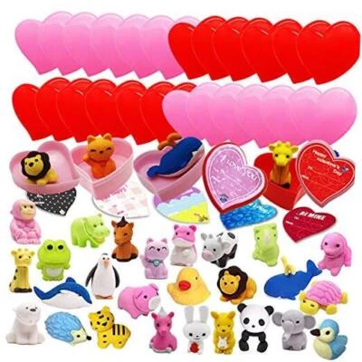  28 Packs Kids Valentines Party Favors Set with Animals Puzzle Erasers Filled  - Image 1 of 4