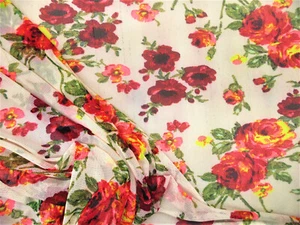 PowerNet Stretch Mesh Nylon Spandex Sheer Printed Red Neon Yellow Floral Z406 - Picture 1 of 1