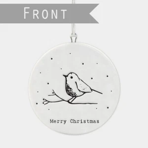 Decoración colgante de porcelana plana Bauble Robin Feliz Navidad del este de la India - Imagen 1 de 4